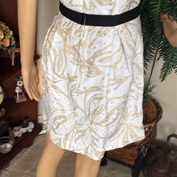 Lilly Pulitzer Christine Strapless Dress Gold Metallic Floral Black Beaded - Picture 7 of 15